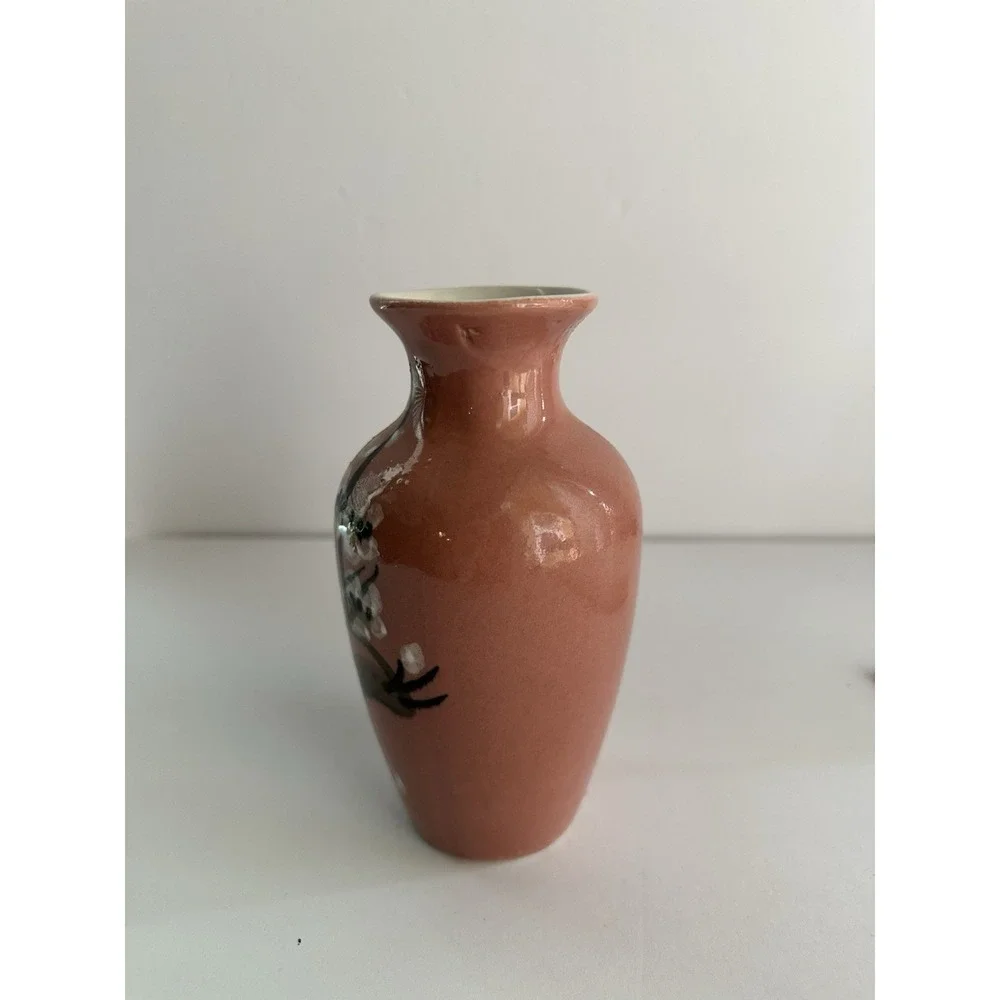 Vintage White Sakura Flowers Pink Ceramic Vase Retro Asian Style Cherry Blossom